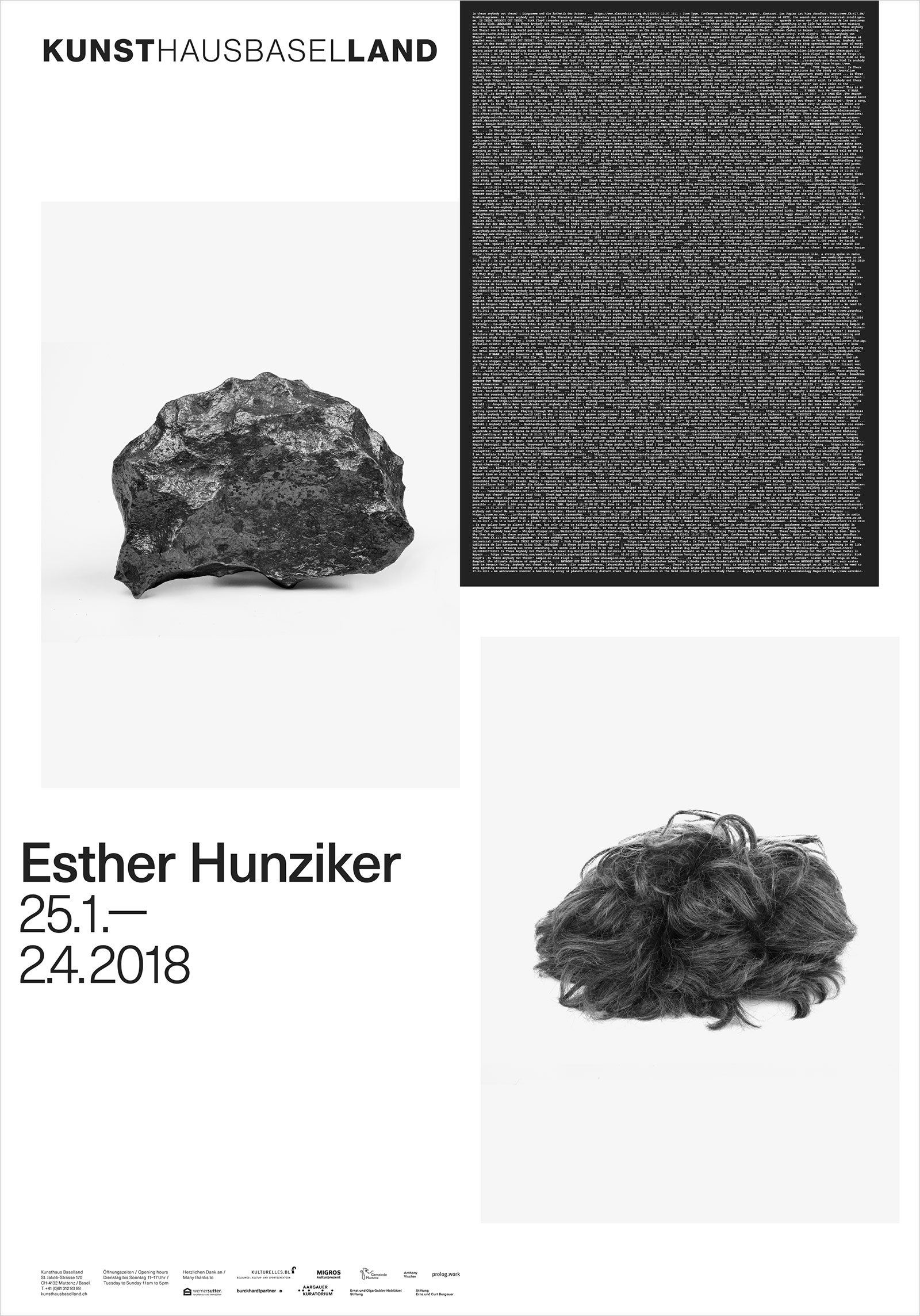 Das Plakat zur Einzelausstellung: Esther Hunziker, Kunsthaus Basselland, 25.1. – 2.4.2018