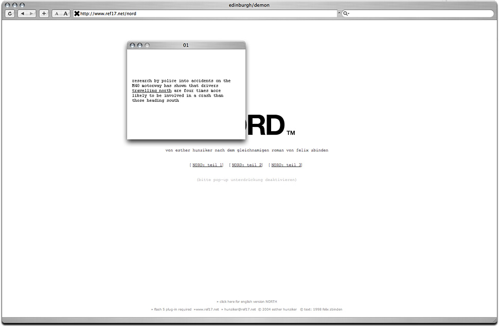 Esther Hunziker «Nord», online Erzählung, 2003 – 2004