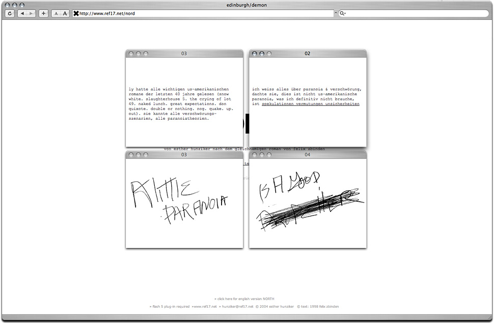 Esther Hunziker «Nord», online Erzählung, 2003 – 2004